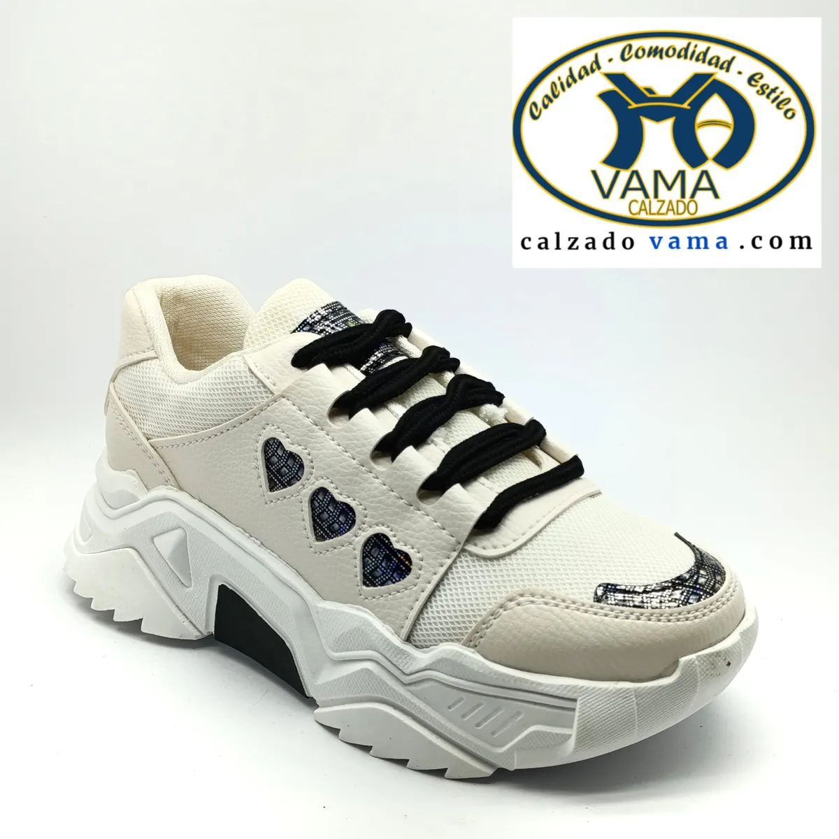 Plataforma crema/negro corazones tokio